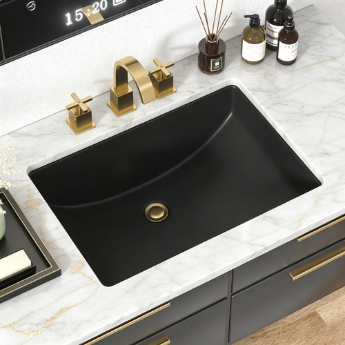 Kichae Undermount Bathroom Sink Rectangle 21 x15 Black Ceramic Vanity Sinks