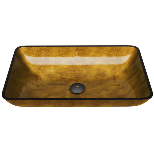 VIGO Donatello 22"L x 14"W x 5"H Over the Counter Glass Rectangular Vessel Bathroom Sink in Copper -VG07506