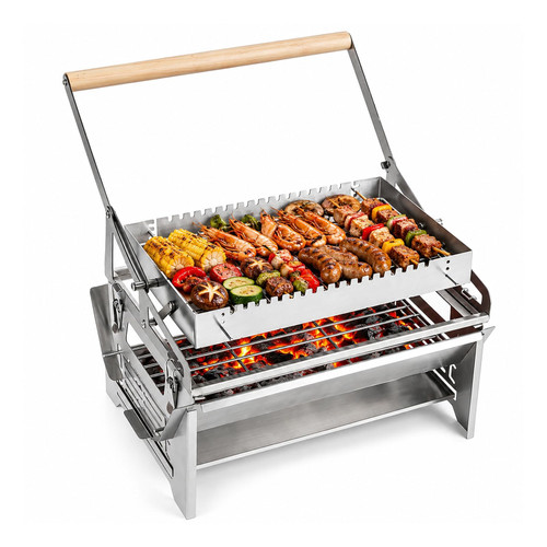 Rotating Charcoal Grill, Portable Stainless Steel BBQ Gril