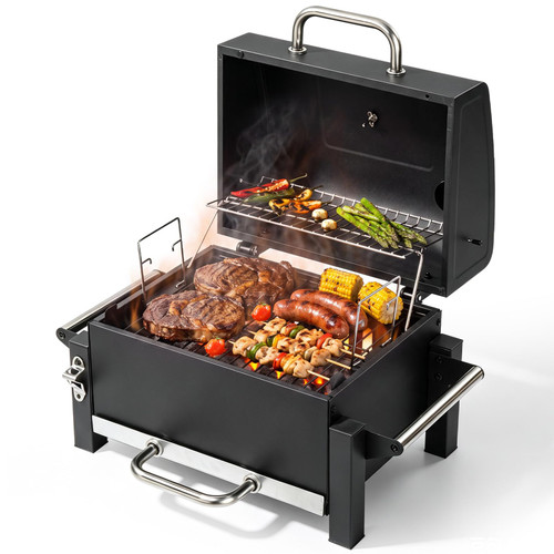 Tabletop Portable Charcoal Grill w/ Handle, Camping Barbecue Charcoal Grill