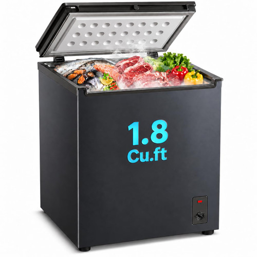 1.8 Cu. Ft. Small Chest Freezer, Top Door, Mini Deep Freezer,Metal, Freestanding with Removable Basket, for Home Kitchen Office
