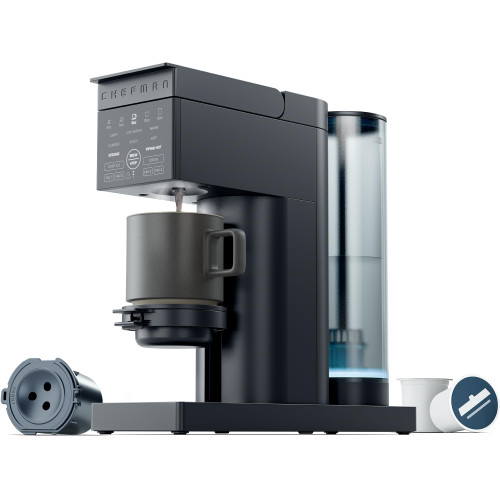 Chefman Cafeinator Coffee Maker for Single Serving Kcups and Grinding Coffee Maker with Beer Strength Settings, Ice Coffee Function 50 oz Removable Water Tank incl. 4 Pieces
