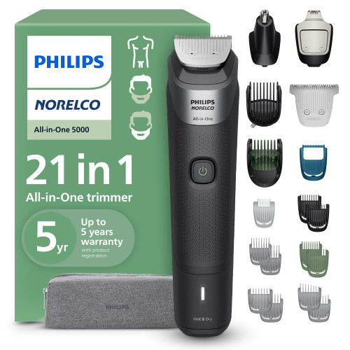 Philips Norelco All-in-One 5000 21-in-1 Trimmer, Face, Hair & Body, Black