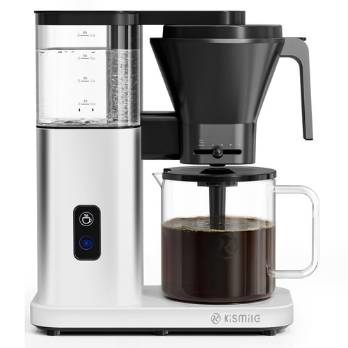 Kismile SCA Certified 8-Cup Coffee Maker, 6-Min Quick Brew, Hot & Cold Brew Coffee Machine, Adjustable Flow Control, Magnetic Anti-Drip, Keep Warm, DIY Manual Mode, Dishwasher Safe, Silver