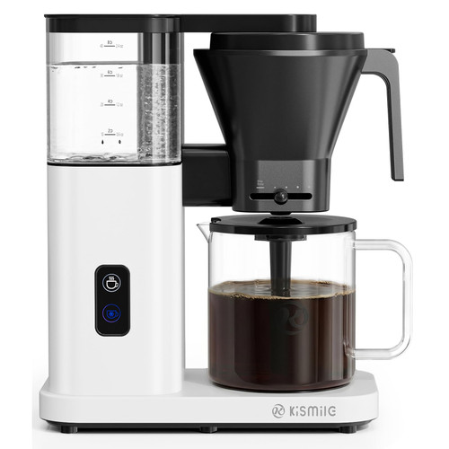 Kismile SCA Certified 8-Cup Coffee Maker, 6-Min Quick Brew, Hot & Cold Brew Coffee Machine, Adjustable Flow Control, Magnetic Anti-Drip, Keep Warm, DIY Manual Mode, Dishwasher Safe, Pearl White