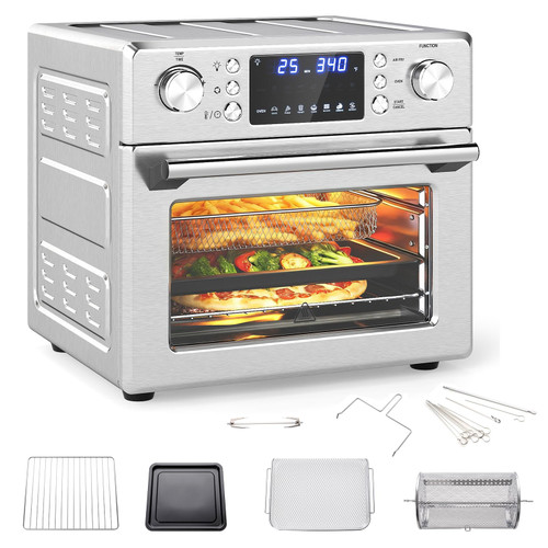 CHEFJOY 14 in 1 Air Fryer Toaster Oven Combo, 1700W 26QT Convection Oven w/ 60-Minute Timer, Stainless Steel Countertop Oven w/ 180-400°F Temperature Control, Bake/Rotisserie/Dehydrate/Defrost