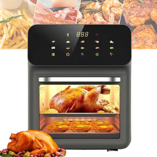 15l Large Air Fryer Toaster Oven Combo, Multi-Function Convection Oven, 1350w Smart Visual Air Fryer, Oil-Free Fryer With 10 Presets, Time And Temperature Adjustable, Led Touch Screen,DarkGrey