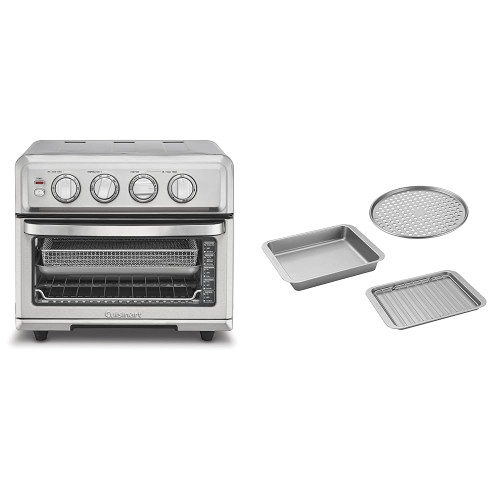 Cuisinart Air Fryer + Convection Toaster Oven, 8-1 Oven with Bake, Grill, Broil & Warm Options, Stainless Steel, TOA-70 & AMB-TOB4 Toaster Oven Baking Pan 4-Pc Set