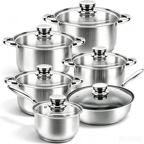 Colourcoco Stainless Steel Cookware Set Pots and Pans - 12 Pieces Nonstick Pot and Pan Set Includes 1 Frying Pans, 5 Pots, 6 Lids, with Stay Cooling Handle, Non-Toxic, Induction & Oven Safe