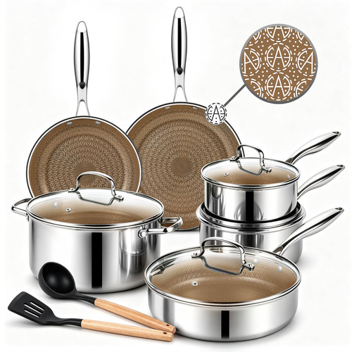 Ammeloo Hybrid Stainless Steel Cookware Set, Nonstick Pots and Pans