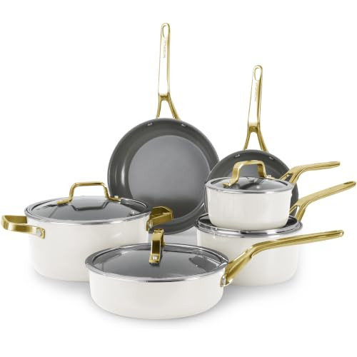 Mosiech 10-Piece Ceramic Cookware Set and 10-Inch Frying Pan Bundle