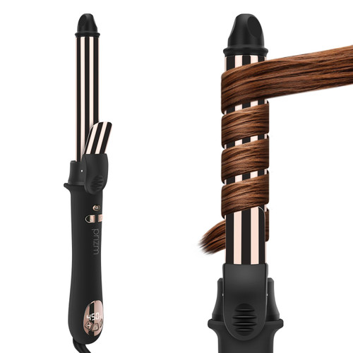 Prizm Rotating Curling Iron, 1inch/25mm Automatic Hair Curler for Long Hair, Self Spinning Barrel, 250-450°F with LCD Display, Auto-Shut Off & Dual Voltage, Black