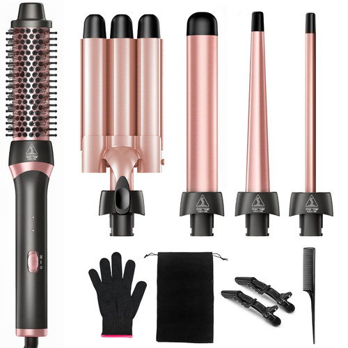 ADUARJO 5 in 1 Curling Iron Set Thermal Brush & Crimper Hair Styling Tools