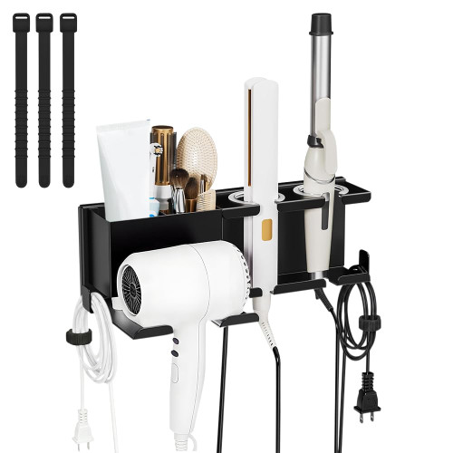 Hair Dryer Holder Wall Mount, Hair Tool Organizer with 3 Cord Organizers