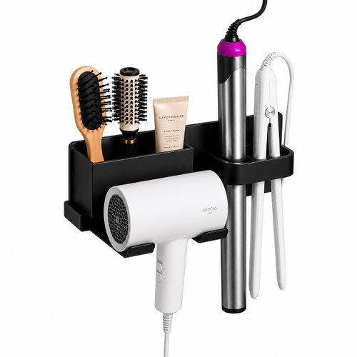 3-in-1 Black Wall Mounted Metal Hair Dryer Holder Bathroom Organizer Salon