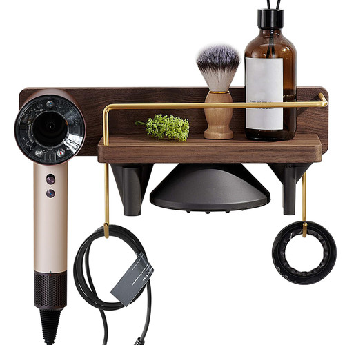 CATOOMUU Walnut Wood Hair Dryer Wall Mount for Dyson Supersonic Nural