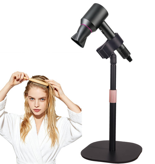 Purthet Hair Dryer Stand Holder Hands Free for Vanity Desk Blow Dryer Holder, Height Adjustable, 360° Rotating, Stable Base, Fits Most Hair Dryer, Countertop