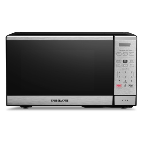 Farberware Countertop Microwave Oven 0.9 Cu. Ft. 900 Watts Stainless Steel | 10 Power Levels With Multi-Stage Cooking, 6 Preset Options, LED Display, Express Cooking
