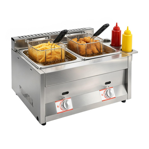 NUQAOJUD 2-Tank Gas Deep Fryer, 12L/12.68Qt Commercial LPG Countertop Fryer