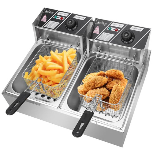 Double Tank Electric Deep Fryer, 22.8QT, 110V 3400W, Silver Stainless Steel
