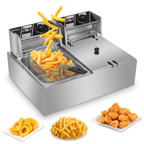 22.8 QT Dual Tank Electric Deep Fryer, 110V 3400W Stainless Steel