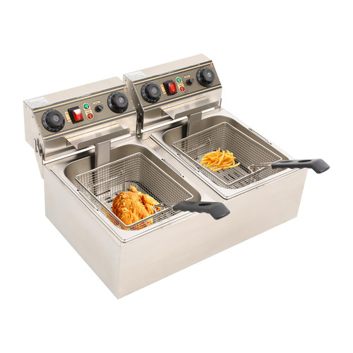Commercial Deep Fryer, 1500W Electric Countertop Fryer with Basket 2x11.6Qt/11L Dual Tank Countertop Kitchen Frying Machine w/Temperature Control for Kitchen Restaurant Use
