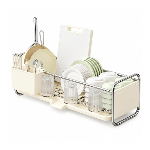 Dish Drying Rack with Drainboard and Spout for Kitchen Counters，White
