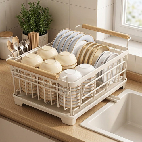 304 Stainless Steel Dish Drying Rack with Removable Tray and Utensil Holder