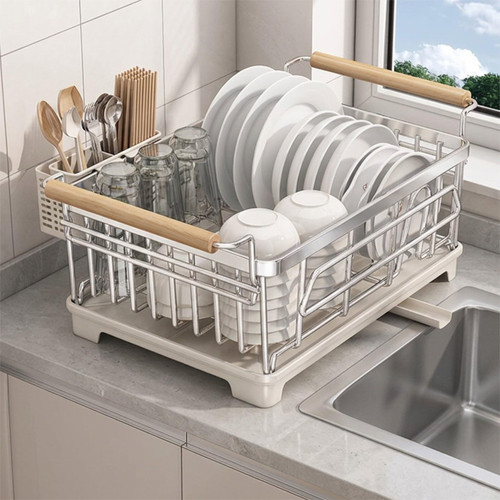 304 Stainless Steel Dish Drying Rack with Removable Tray and Utensil Holder