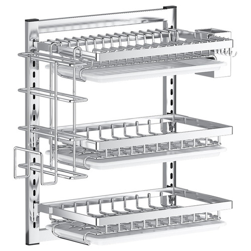 Adjuble 3-Tier inless Steel Wall-Mounted Dish Drying Rack with Drainboard, Cutlery Holder & Space-Saving Design - Efficient Kitchen nizer for Dishes & sils