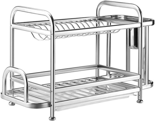 2 Tier Dish Drying Rack with Drip Trays,Cutlery and Cup Holder,Kitchen Countertop or Sink Organizer