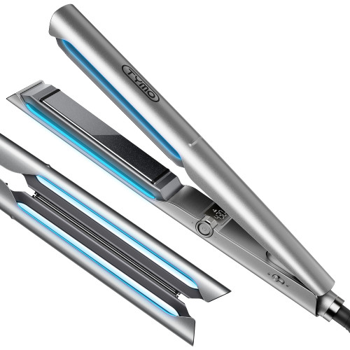 TYMO New-Gen Flat Iron Hair Straightener, 1" Long Ceramic Plates, 3X Smoother Glide, 2X Faster Styling with Less Damage, FLAIGHT Holo 2 in 1 Straightener and Curler for Women, 500M Ions, Metal Grey