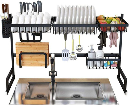 Over the Sink Dish Drying Rack Stainless Steel Drainer Organizer Shelf Kitchen Space Saver Utensil Holder 65cm