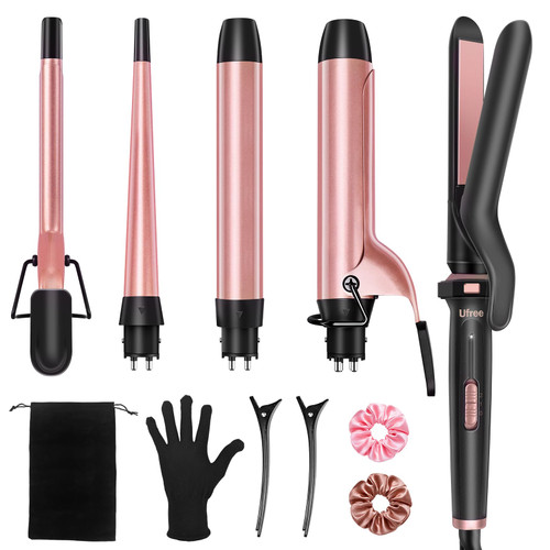 Ufree 5 in 1 Curling Iron Set with Flat Iron, 0.35"-1.25" Ceramic Barrels