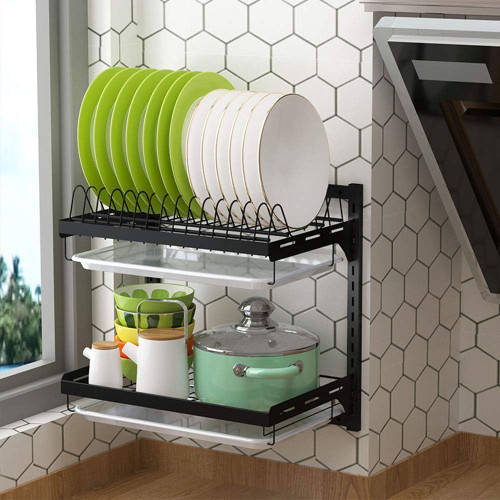Wall-Mounted Stainless Steel Dish Drying Rack for Kitchen Counter Storage and Space Saving