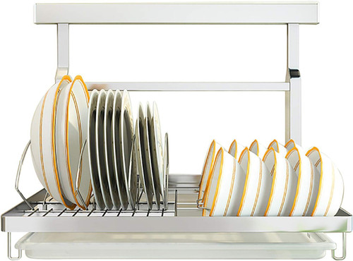Stainless Steel Wall Mount Dish Drying Rack with Drain Board Foldable Space Saving Kitchen Dish Drainer