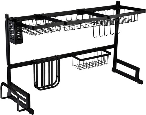 Over the Sink Dish Drying Rack Adjustable 2-Tier Stainless Steel Drainer Shelf for Kitchen Storage Space Saver
