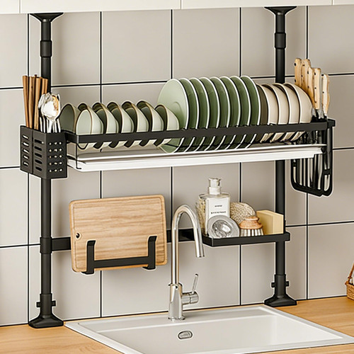 Over Sink Dish Drying Rack, Adjustable Kitchen Storage Organizer, Multi-Functional Space Saver for Efficient Dish Drying and Easy Access to Kitchenware