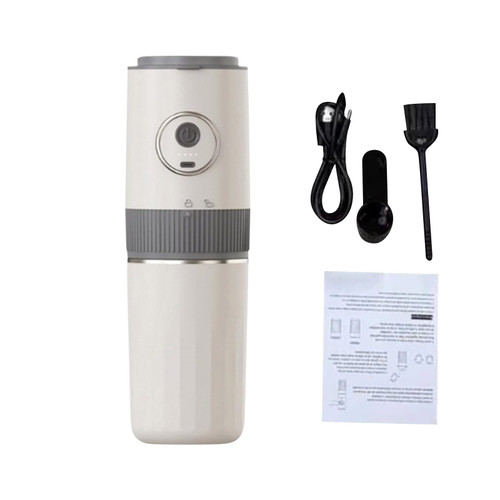 Domary Portable Electric Coffee Grinder and Brewer, Stainless Steel (Beige)