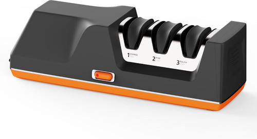 Electric Knife Sharpener, 3 Stages Diamond Knife Sharpener with Abrasives and Precision Angle Guides, Professional Knife Sharpener, Quickly Sharpens for Kitchen Knifes
