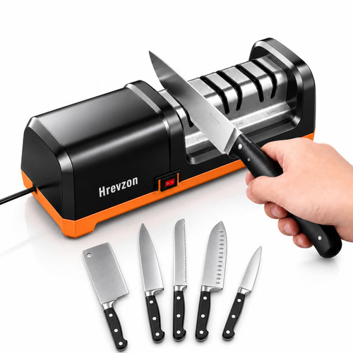 Electric Knife Sharpener 3 Stages, 100% Diamond Abrasives Knife Sharpener