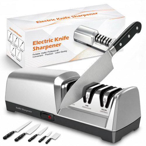 Electric Knife Sharpener, 3-Stage Kitchen Sharpener, 15° Angle Guide