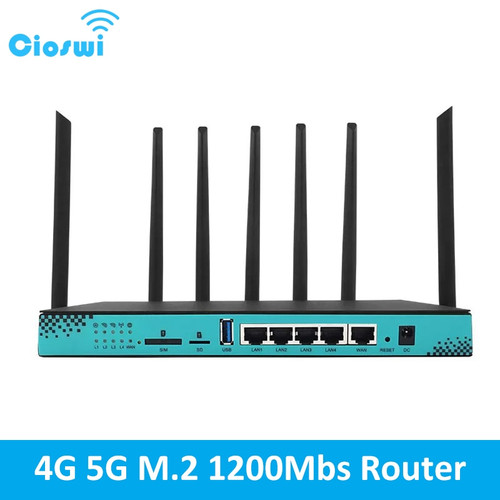 Cioswi 1200Mbs 4G 5G Router M.2 Slot Wireless WIFI 2.4G 5.8G 4*RJ45 LAN 16MB 256MB Openwrt Firmware Detachable High Gain Antenna