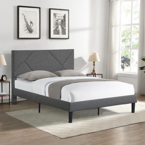 Full /Queen SizeUpholstered Platform Bed Frame with Headboard  Strong Wood Slat Support  Mattress Foundation