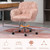 Home Office Chair Pink Faux Fur Dressing Chair, Adjustable Height and Wheels Swivel Dressing Chair for Office, Bedroom