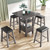 5 Pieces Counter Height Wood Kitchen Dining Table Set with 4 Stools with Storage Cupboard and Shelf for Kitchen Dinette