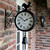 Outdoor Wrought Iron Garden Clock Innovative Fashion Double-Sided Wall Metal Clock with Cockerel Bell