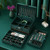 New 3-layers Women Green Stud Jewelry Box Organizer For Ring, Necklace And Makeup Holder with Lock 