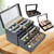 Black Leather Watch And 12 Eyeglasses&Sunglasses Box With Jewelry Display Metal Buckle Case Organizer