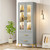 Tribe signs Bookcase with Doors and LED Light, Gray Bookshelf with 2 Drawers, Tall Storage Cabinet for Living Room